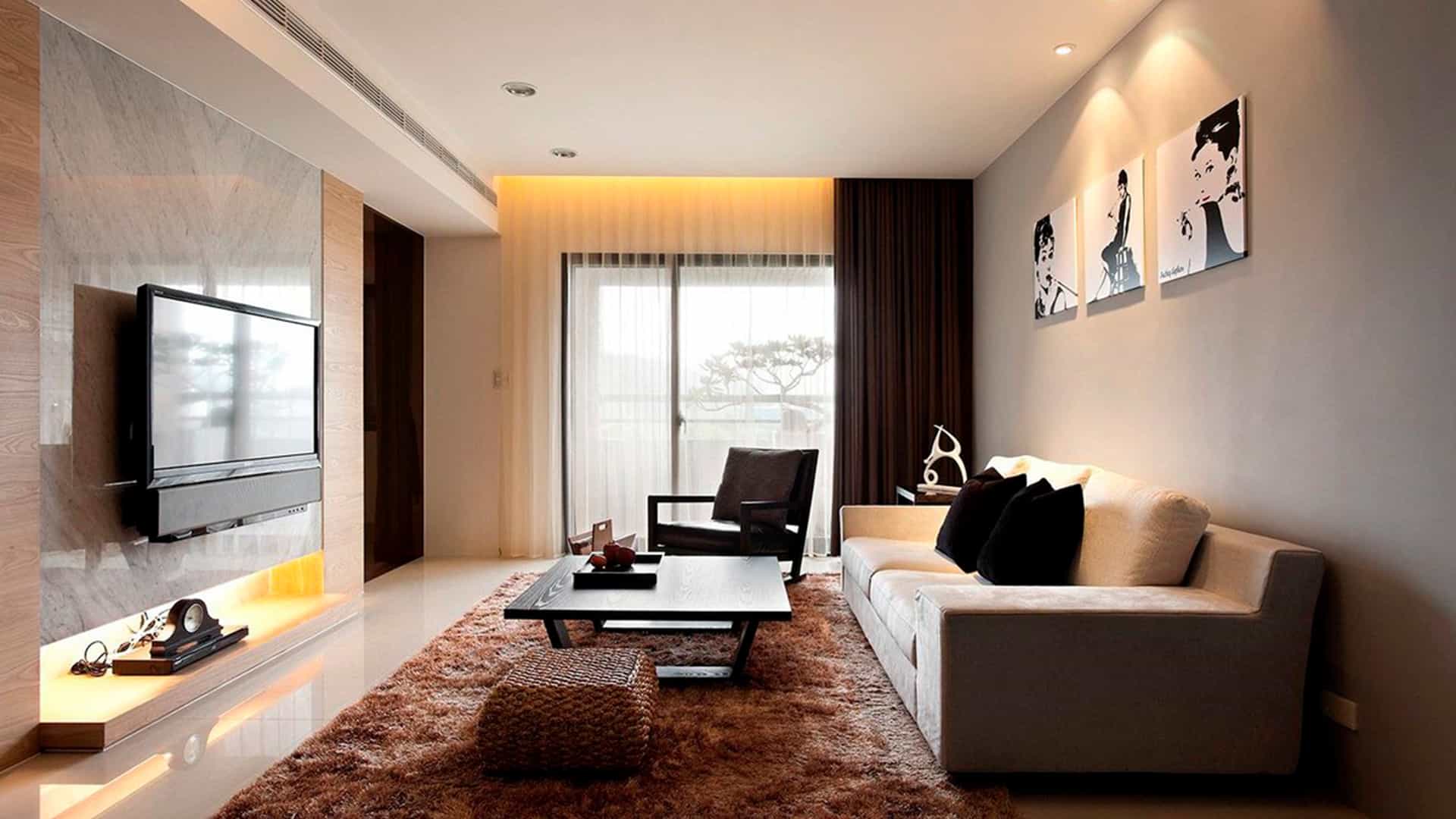 02 01 Salon moderno con amplios muebles Ikea y Televisor de pantalla plana